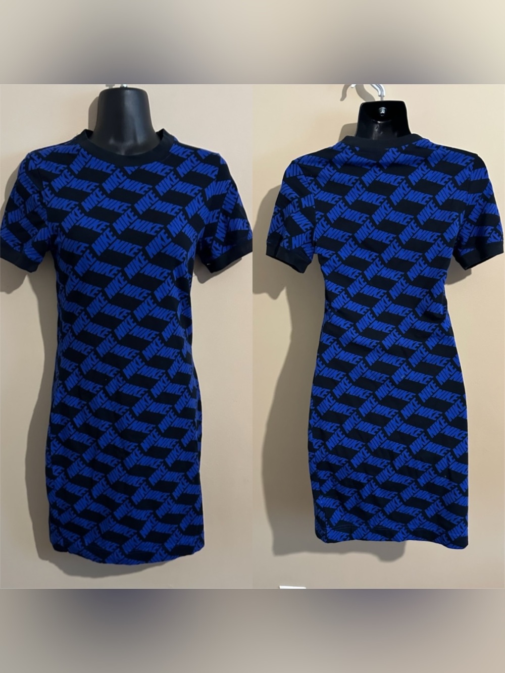Nike Black and Blue Logo Print Tee Dress